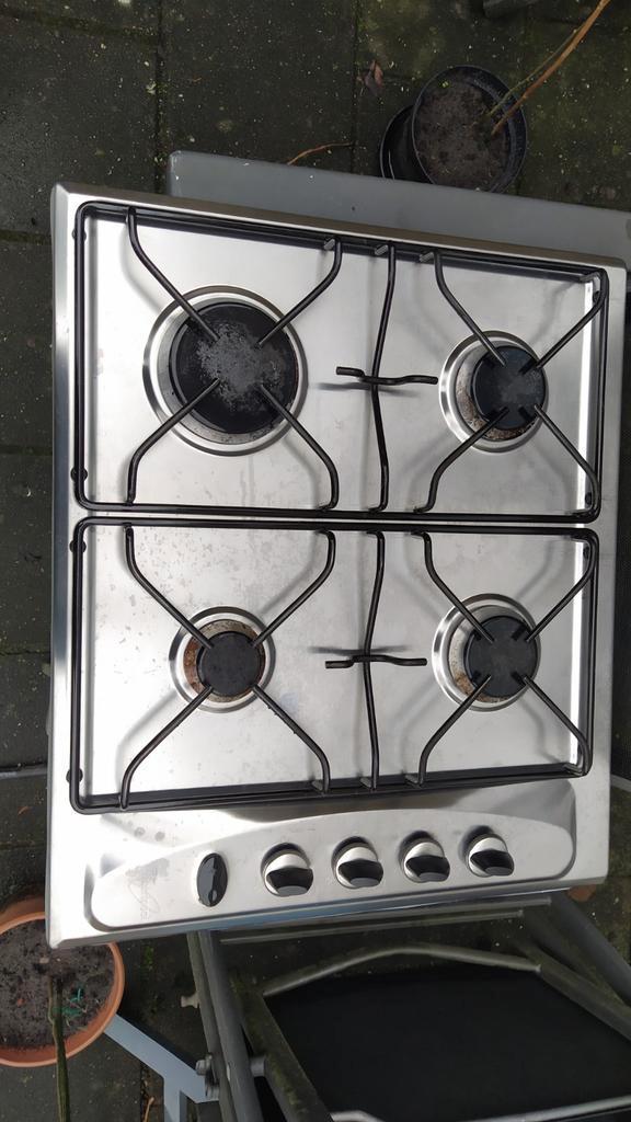 Whirlpool Inbouw Gas Kookplaat 4 Pitten RVS, Witgoed en Apparatuur, Kookplaten, Gebruikt, Inbouw, Gas, 4 kookzones, Ophalen