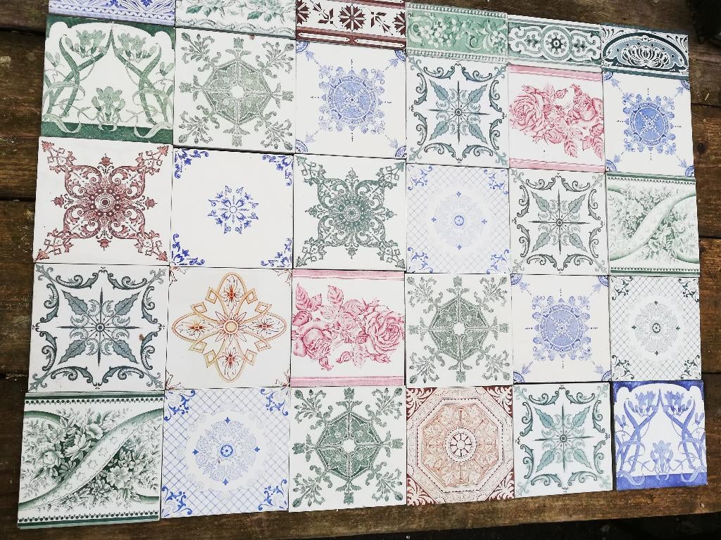 ca 92x69cm Tableau voor achter fornuis, antieke tegels, Ophalen