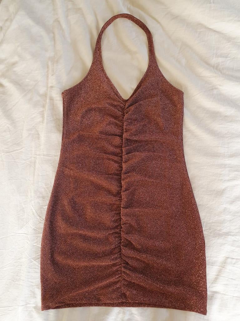 HM mt M bruine glitter halterjurk 🤎, Kleding | Dames, Jurken, Maat 38/40 (M), H&M, Bruin, Nieuw
