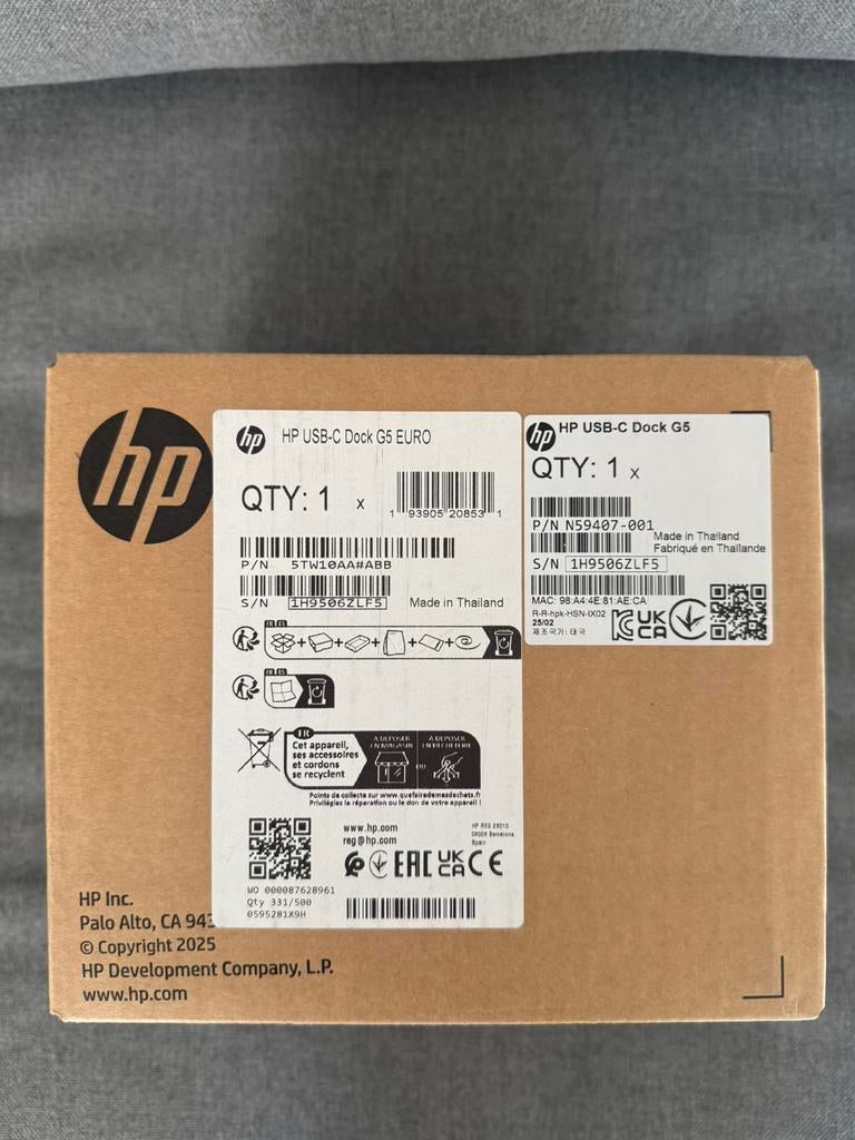 HP USB-C G5 Dock euro, NIEUW, Computers en Software, Dockingstations, Nieuw, Docking station, Laptop, Ophalen