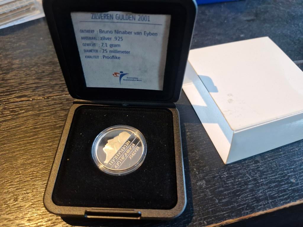 Zilveren gulden  2001 prooflike ninaber van eijben, Postzegels en Munten, Munten | Nederland, Ophalen of Verzenden, Koningin Beatrix