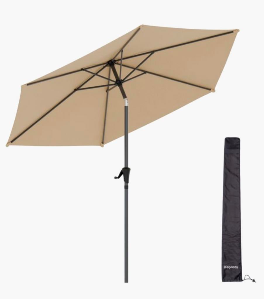 NIEUW - Parasol Taupekleurig 270cm kantelbaar incl. hoes, Ophalen of Verzenden, Nieuw, Zweefparasol, Verstelbaar