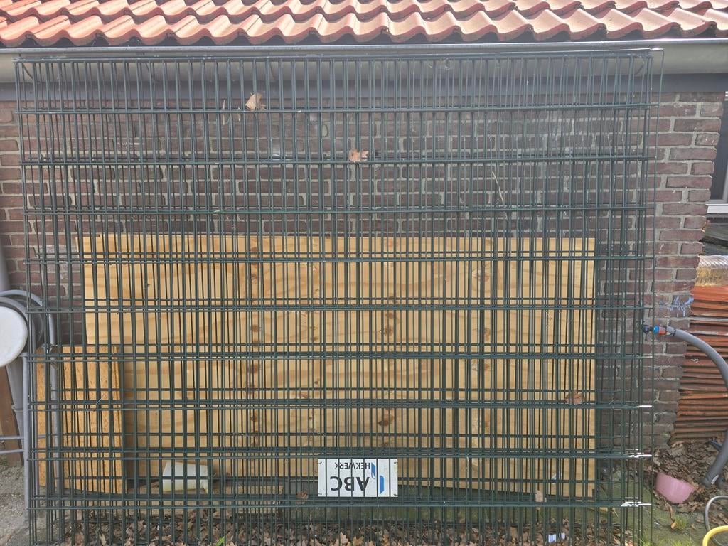 4x Dubbelstaafmat hekwerk - Groen, Tuin en Terras, Tuinhekken en Hekwerk, Ophalen, Gebruikt, IJzer, Dubbelstaafmat hekwerk