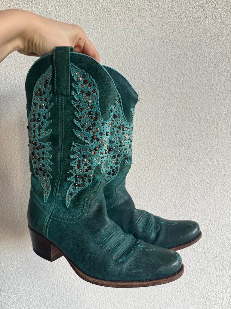Sendra Y2K turquoise echt leren cowboy laarzen, Blauw, Ophalen of Verzenden, Zo goed als nieuw, Sendra
