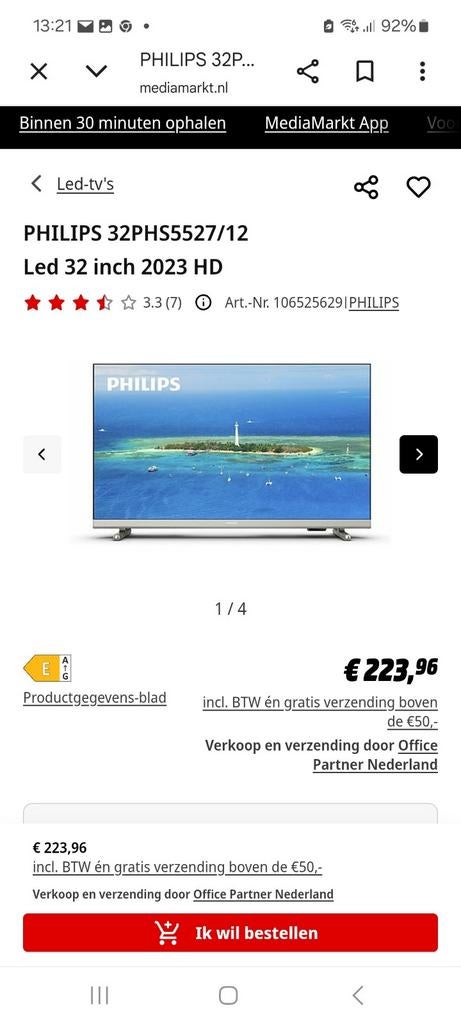 Philips 32 inch HD LED TV 32PHS5527/12, Audio, Tv en Foto, Televisies, Ophalen, Philips, LED, 50 Hz
