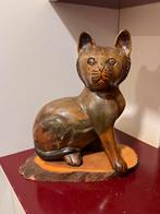 Houten beeld leeuw/kat - 30 cm hoog, Antiek en Kunst, Ophalen of Verzenden