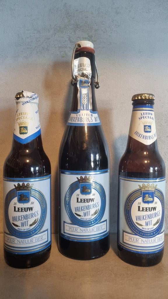 3x De Leeuw, Valkenburg: Valkenburgs Wit '92 50cl, '92 & '96, Verzamelen, Biermerken, Ophalen of Verzenden, Gebruikt, Flesje(s)
