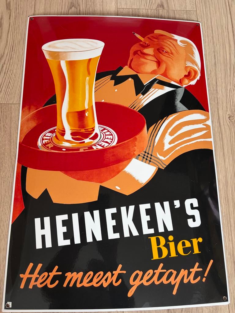 Vintage Emaille Bier Reclame Borden - Heineken - mancave, Ophalen, Gebruikt, Reclamebord