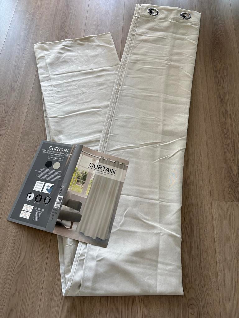 Gordijnen met ringen - Lichtbeige - 140x260 cm, Ophalen, 100 tot 150 cm, 200 cm of meer, Beige