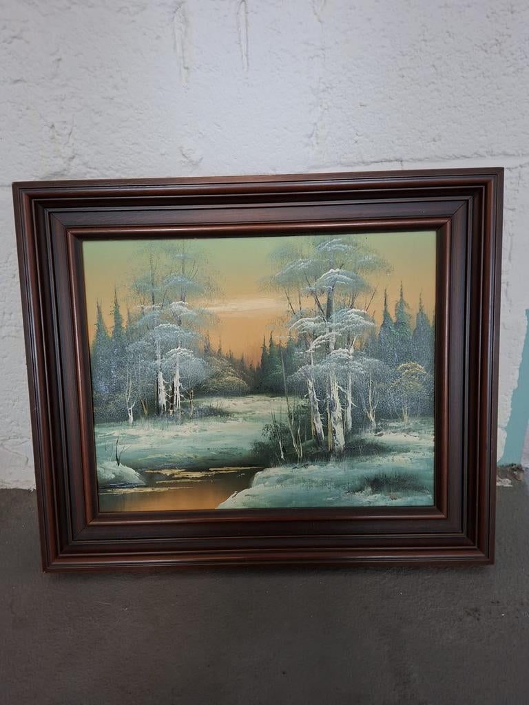 Schilderij Winterlandschap. Lichtr beschadiging., Ophalen of Verzenden