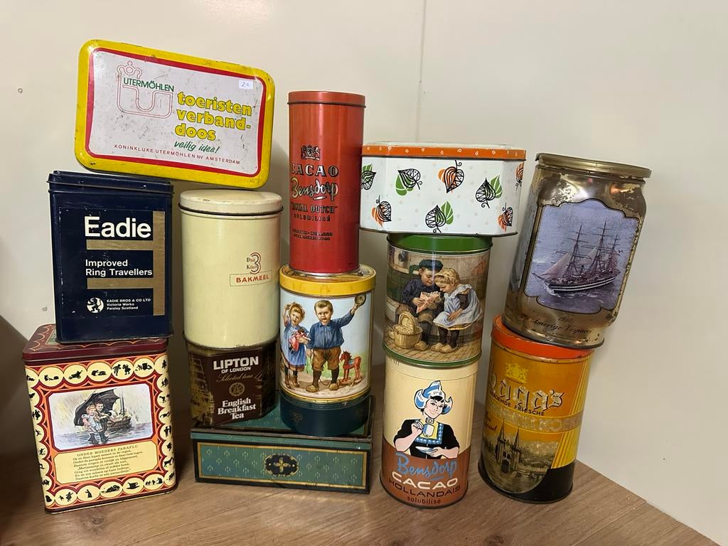 14 Oude blikken - Vintage verzameling tegen spotprijs, Verzamelen, Ophalen of Verzenden, Gebruikt, Koffie, Douwe Egberts