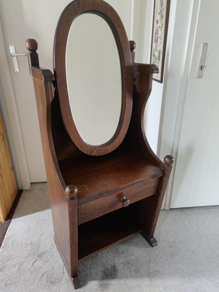 Kaptafel met spiegel en lade, klassiek eiken, Ophalen, Gebruikt, 50 tot 100 cm, Hout