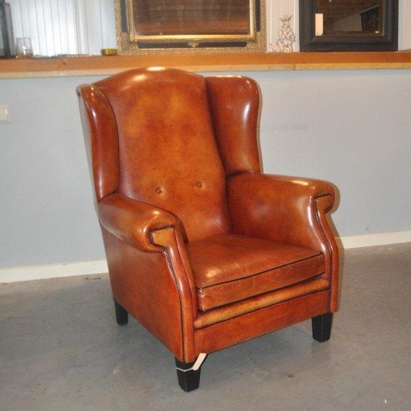 Londen, schapenleren oorfauteuil, Huis en Inrichting, Fauteuils, Zo goed als nieuw, Leer, 75 tot 100 cm, 75 tot 100 cm, Ophalen of Verzenden