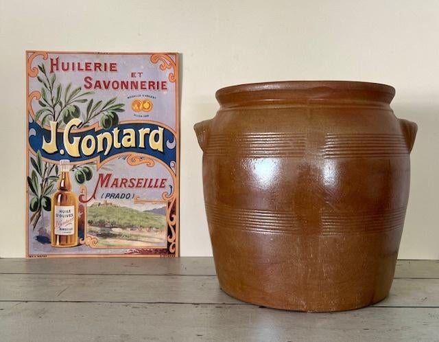 Vintage grote bruine olijven pot grès pot met grepen, Antiek en Kunst, Antiek | Keukenbenodigdheden, Ophalen of Verzenden