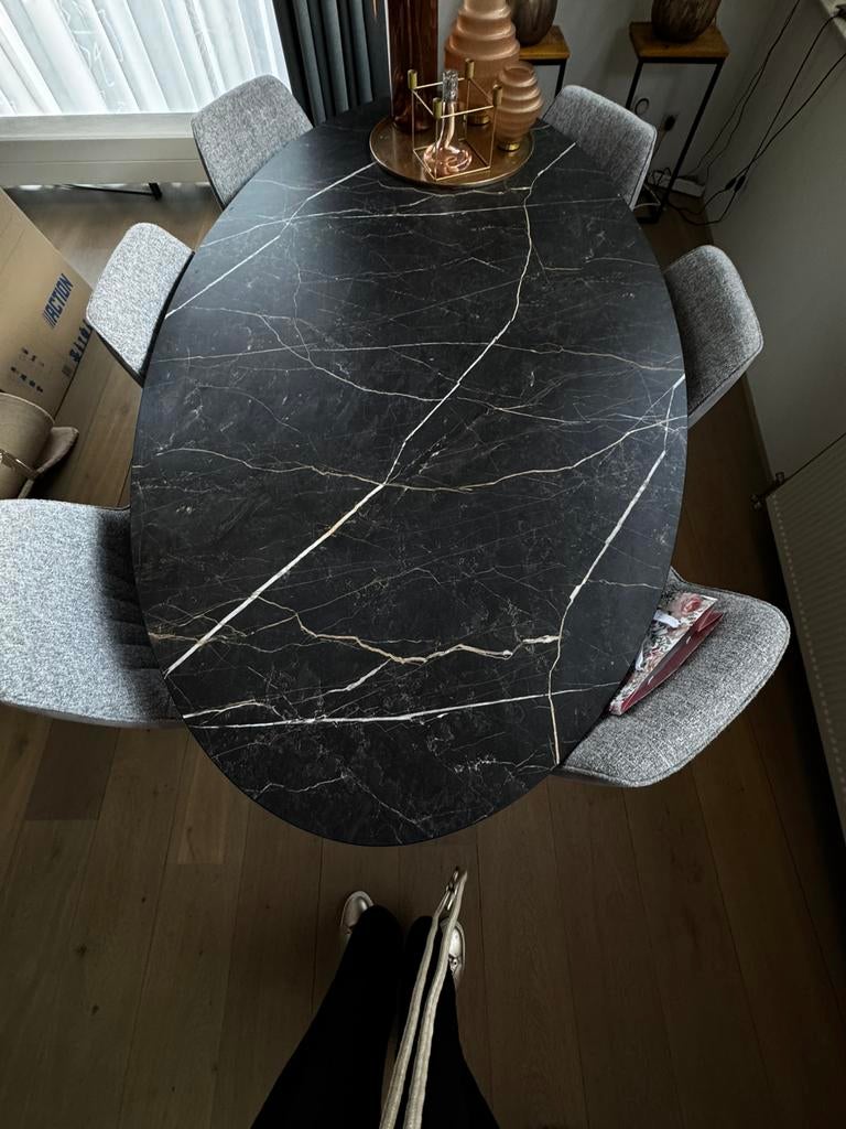 Eethoektafel marmerlook, Huis en Inrichting, Tafels | Eettafels, Ophalen, Kunststof, 100 tot 150 cm, 200 cm of meer