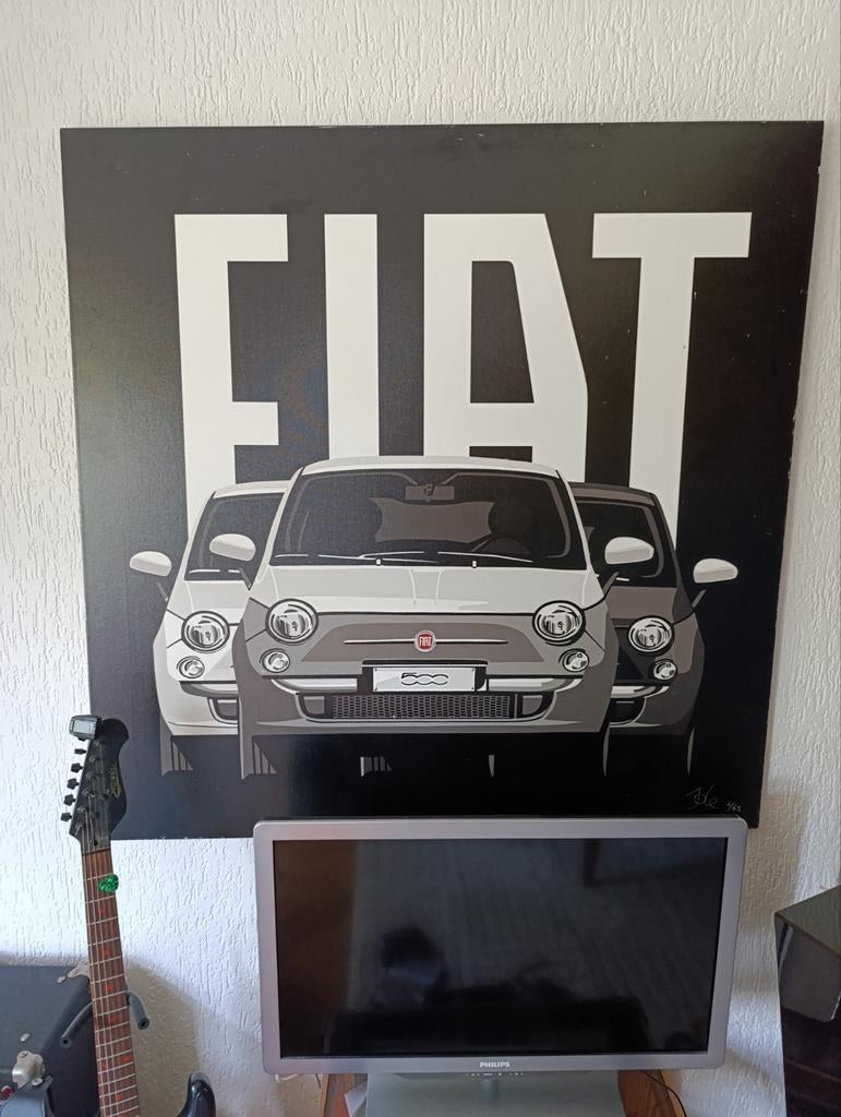 Zeldzame zeefdruk op doek, Fiat 500 (voor Fiat Nederland), Ophalen of Verzenden, Zo goed als nieuw, Auto's