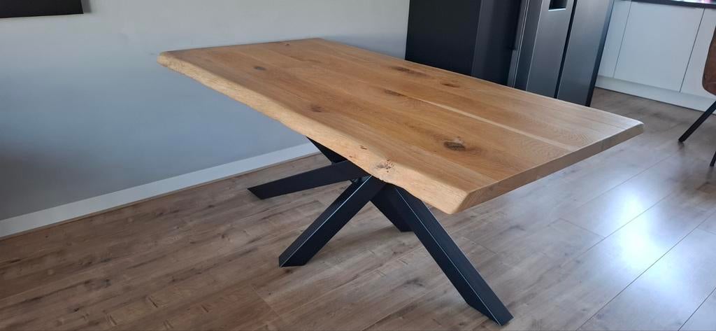 Eiken boomstam eettafel 180 cmx100 cm (optineel + stoelen), Huis en Inrichting, Tafels | Eettafels, Ophalen, Gebruikt, 50 tot 100 cm