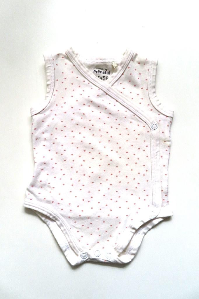 Rompertje Overslag Wit met Roze Stipjes Prenatal 50/56 4410, Kinderen en Baby's, Babykleding | Maat 50, Nacht- of Onderkleding