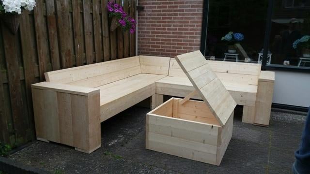 Houten tuinbank lounge, 4 zitplaatsen, Bank, Steigerhout, Nieuw