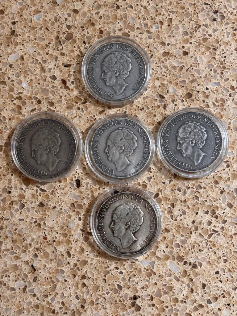 Set van 5 x 2 1/2 Gulden Wilhelmina, Postzegels en Munten, Munten | Nederland, Ophalen of Verzenden, Koningin Wilhelmina, 2½ gulden