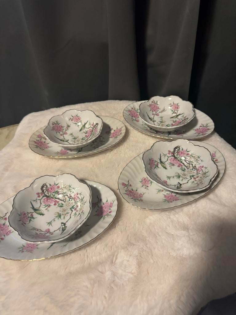 Vintage SAJI Japan Porseleinen Set - Bloemen & Vogels, Ophalen of Verzenden