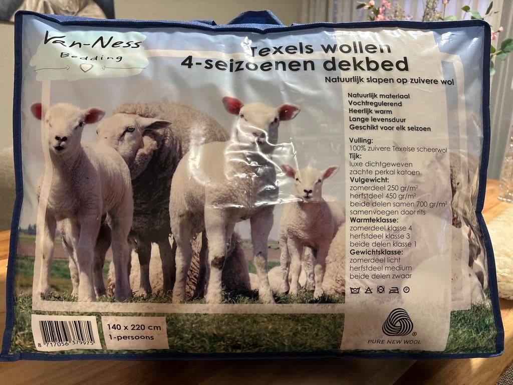 2 maal Texels wollen 4-seizoenen dekbed 1-persoons, Eenpersoons, Wit, Nieuw, Ophalen of Verzenden