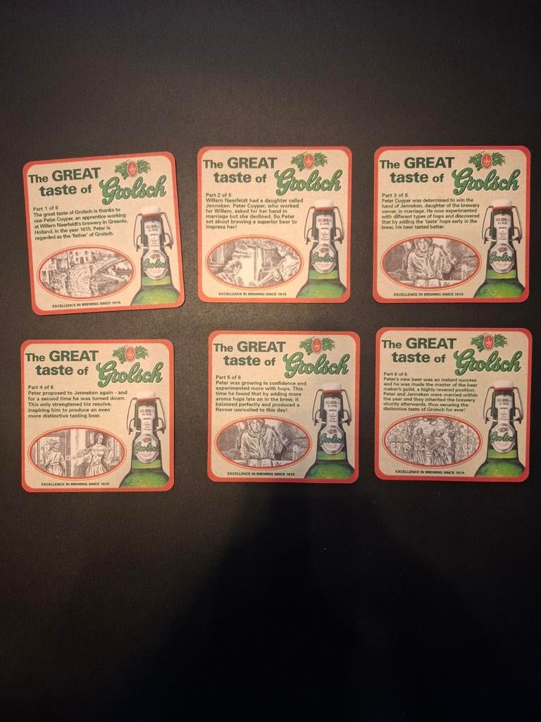 Bierviltjes grolsch serie van 6, Verzamelen, Ophalen of Verzenden, Viltje(s), Grolsch