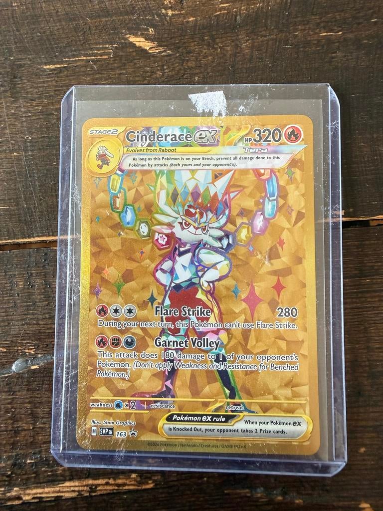 Cinderace ex 163/163 Gold Secret Rare Pokémon kaart, Ophalen of Verzenden, Nieuw, Losse kaart
