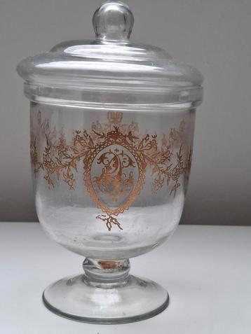 Dekselvaasje glas met goudkleurige beschildering beschikbaar voor biedingen