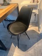 Zes zwarte eetkamerstoelen, metalen frames, Huis en Inrichting, Stoelen, Ophalen, Kunststof, Gebruikt, Zwart