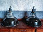Zwarte industriële emaille hanglampen uit de Sovjet-Unie, Gebruikt, Ophalen of Verzenden, Glas, Minder dan 50 cm