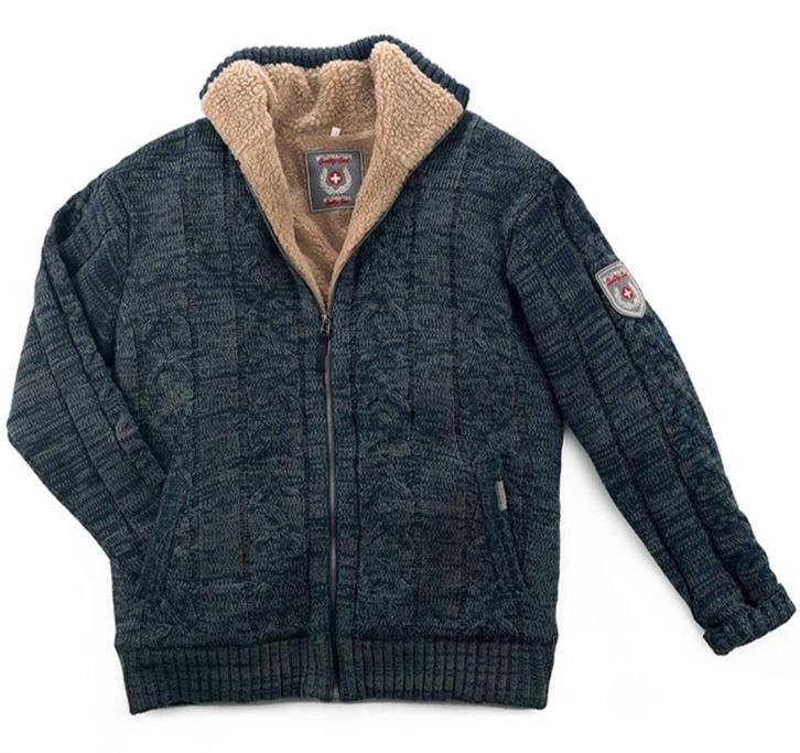 Noors Vest Terratrend, gebreid vest met teddy voering bl/gr, Kleding | Heren, Truien en Vesten, Nieuw, Verzenden