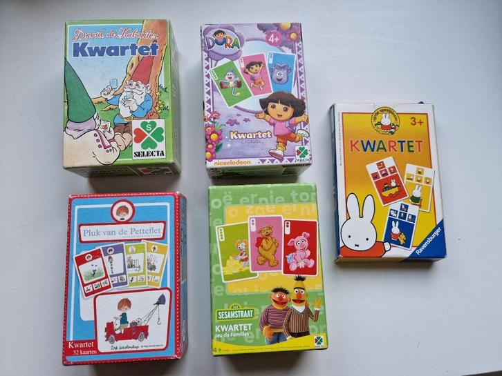 4x Kwartetspellen met Bekende Kinderhelden, Verzamelen, Speelkaarten, Jokers en Kwartetten, Gebruikt, Kwartet(ten), Ophalen of Verzenden