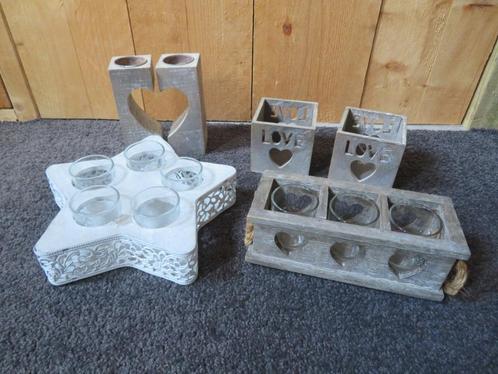 Div. houten kaarsenhouders, Huis en Inrichting, Woonaccessoires | Kandelaars en Kaarsen, Gebruikt, Kandelaar, Minder dan 25 cm