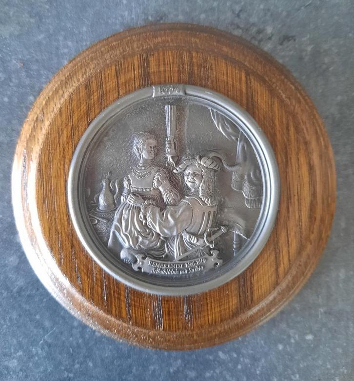 Tinnen Plaquette, Rembrandt met Saskia, Antiek en Kunst, Antiek | Overige Antiek, Ophalen of Verzenden