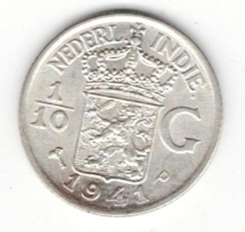 25-588 Ned. Indie 1/10 gulden 1941PP, Postzegels en Munten, Munten | Azië, Losse munt, Zuidoost-Azië, Zilver, Verzenden