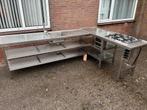 RVS L-keuken met spoelbak en gasfornuis, Ophalen, Gebruikt, Gas, Vrijstaand