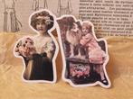 Set van 10 nostalgische stickers. "Meisje/vrouw hond/kat"., Hobby en Vrije tijd, Stickers en Plaatjes, Nieuw, Meerdere stickers