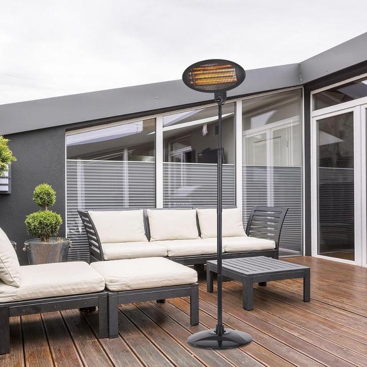 Nieuw in doos: warmtestraler/heater met standaard zwart, Tuin en Terras, Terrasverwarmers, Nieuw, Elektrisch, Vloer, Draaibaar
