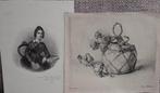 2 antieke tekeningen: gesigneerd. 19e eeuw.Mastenbroek/vaas, Antiek en Kunst, Ophalen of Verzenden