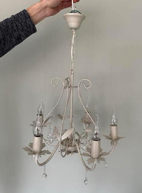 Sfeervolle Kroonluchter met glazen druppels, Huis en Inrichting, Lampen | Kroonluchters, Zo goed als nieuw, Glas, Metaal, Ophalen of Verzenden