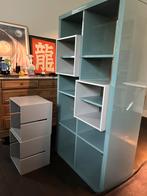 Blauw/geoene IKEA KALLAX vakkenkast met inzetplanken, Huis en Inrichting, Ophalen, Zo goed als nieuw