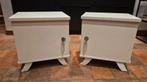 Set van twee witte strakke vintage nachtkastjes, Huis en Inrichting, Slaapkamer | Nachtkastjes, Ophalen, Gebruikt, Minder dan 45 cm