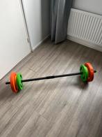 Halterset met stang en gewichten, Sport en Fitness, Fitnessmaterialen, Ophalen, Zo goed als nieuw, Armen, Halterset