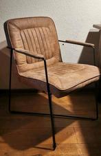 4 Luxe Eetkamerstoelen lichtbruin De Bommel + armleuningen, Ophalen, Gebruikt, Bruin, Modern zwart metaal onderstel cognac gratis