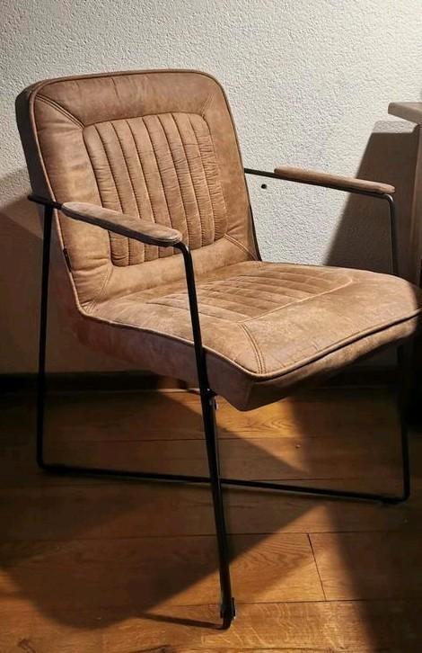 4 Luxe Eetkamerstoelen lichtbruin De Bommel + armleuningen, Huis en Inrichting, Stoelen, Gebruikt, Vier, Metaal, Stof, Bruin, Ophalen