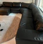 Zwarte leren bank goossens, Ophalen, Zo goed als nieuw, Vierpersoons of meer