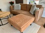 Zits Cognac Bank + Hocker - 2.5 Zits, Ophalen, Gebruikt, Driepersoons, Rechte bank