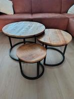 Salontafel set van 3 - Mangohout, Huis en Inrichting, Tafels | Salontafels, Minder dan 50 cm, Rond, Minder dan 50 cm, Ophalen of Verzenden