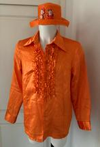 Oranje satijnen blouse + hoed carnaval foute party feest, Ophalen of Verzenden, Zo goed als nieuw, Oranje of Koningsdag